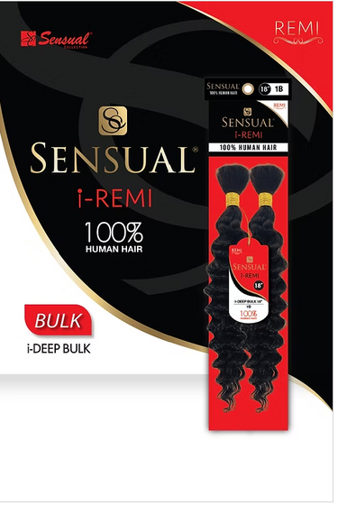 Sensual i-Remi hair packaging with black hair extensions on a black background